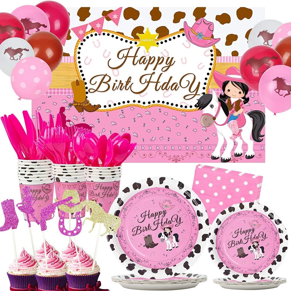 176-Piece Cowgirl Birthday Party Decorations and Tableware Set